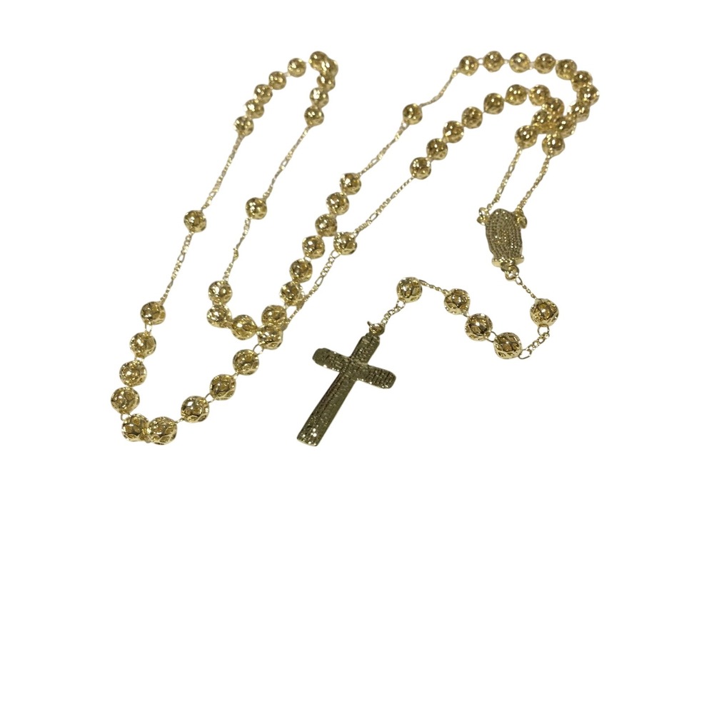 Laminated Gold RosaryNecklace withOrnate Beads and Cross Pendant CatholicJewelry